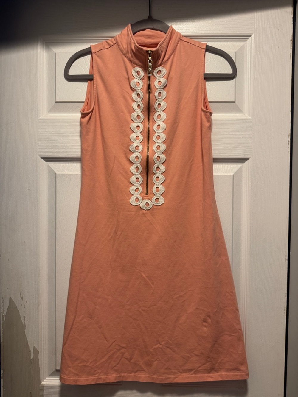 Spartina 449 Coral Zip-Front Sleeveless Mini Dress with White Trim
